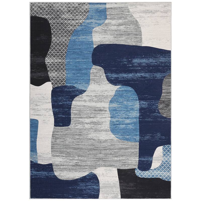 Area Rug Modern Abstract Rugs for Living Room Geometric Non-Slip Backing Low Pile Floor Carpet