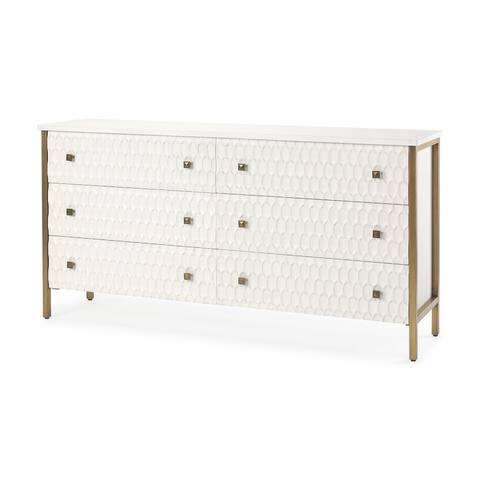 Savannah White Fir Veneer w/ Gold Iron Frame & 6 Drawers Sideboard - 62.6"W x 31.5"H x 15.7"D