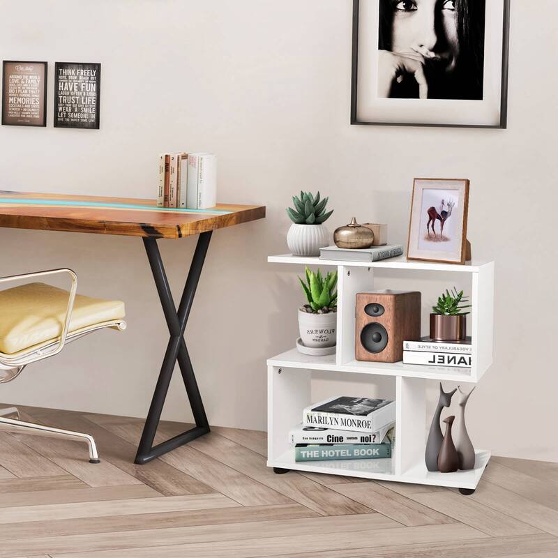 24 Inch 3-Tier Geometric Bookshelf with Thick Foot Pads - 24" x 8" x 24"