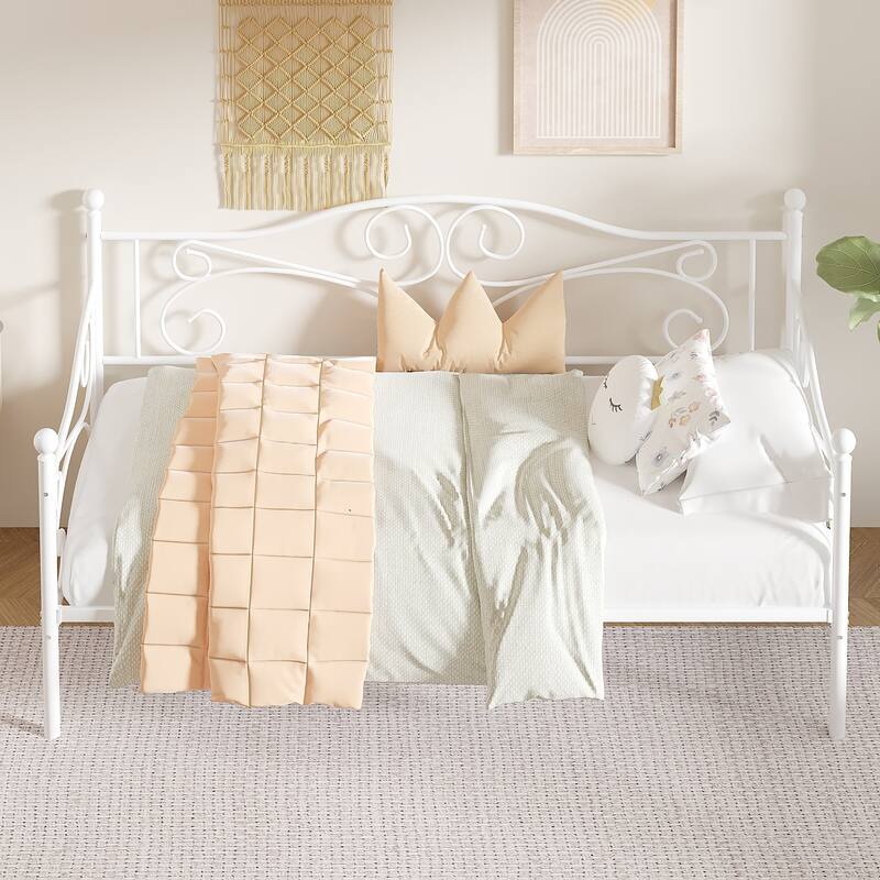 VECELO Scroll Design Metal Twin Size Daybed with Roman Column Legs 440 LBS Capacity Sofa Bed 440 lbs Capacity for Living Room
