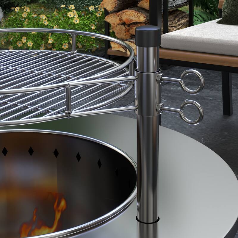 Outsunny 2-in-1 Smokeless Fire Pit, BBQ Grill, 25" Portable Wood Burning Firepit with Cooking Grate, Ash Tray & Poker, Low Smoke