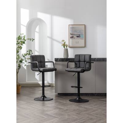 Hayden Height-Adjustable Faux Leather Barstools (Set of 2), Storm Grey