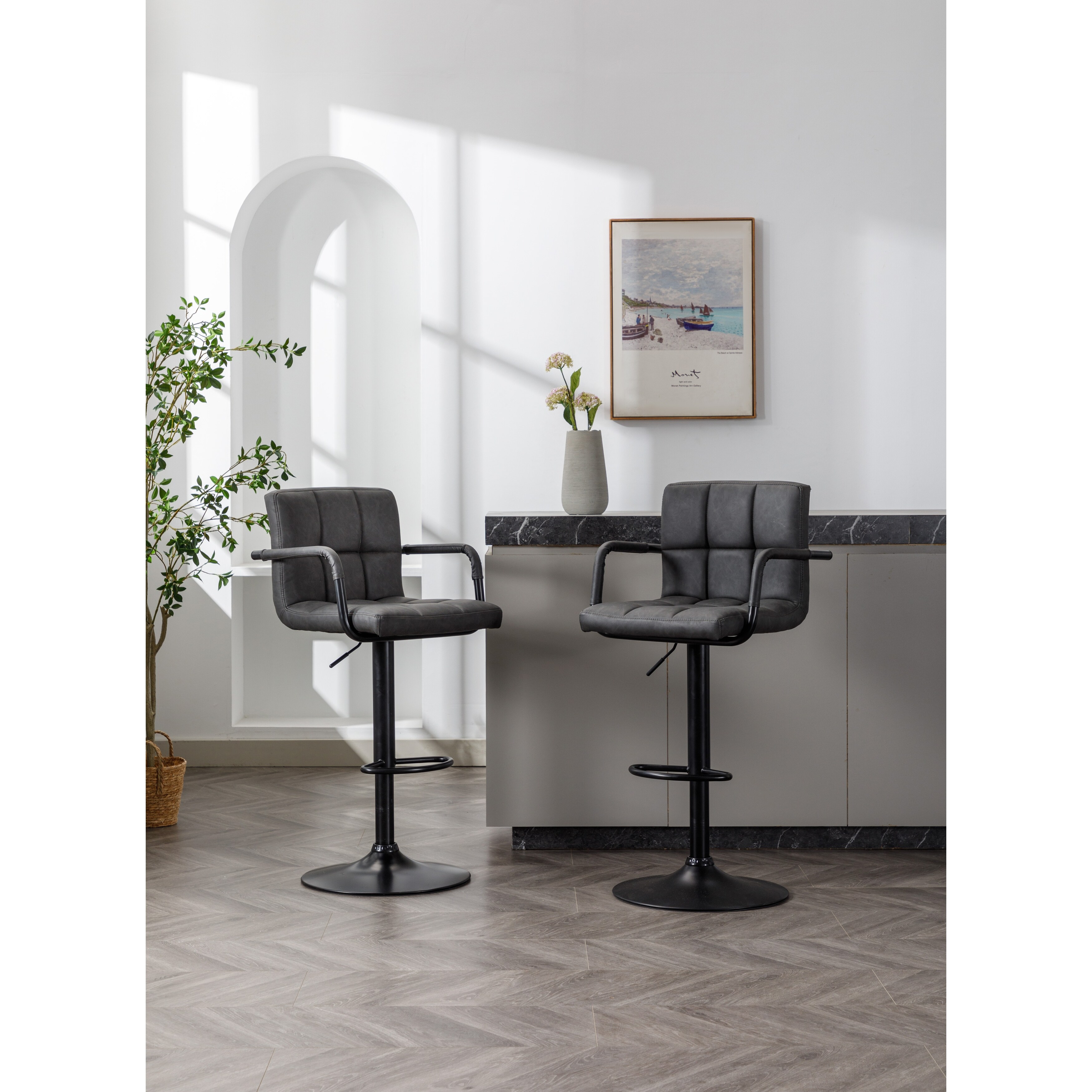 Adjustable bar stools set hotsell of 2 faux leather