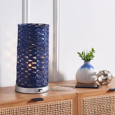 SAFAVIEH Lighting Kirin Tropical Coastal Boho 15-inch Table Lamp with USB - 8 in. W x 8 in. D x 15 in. H