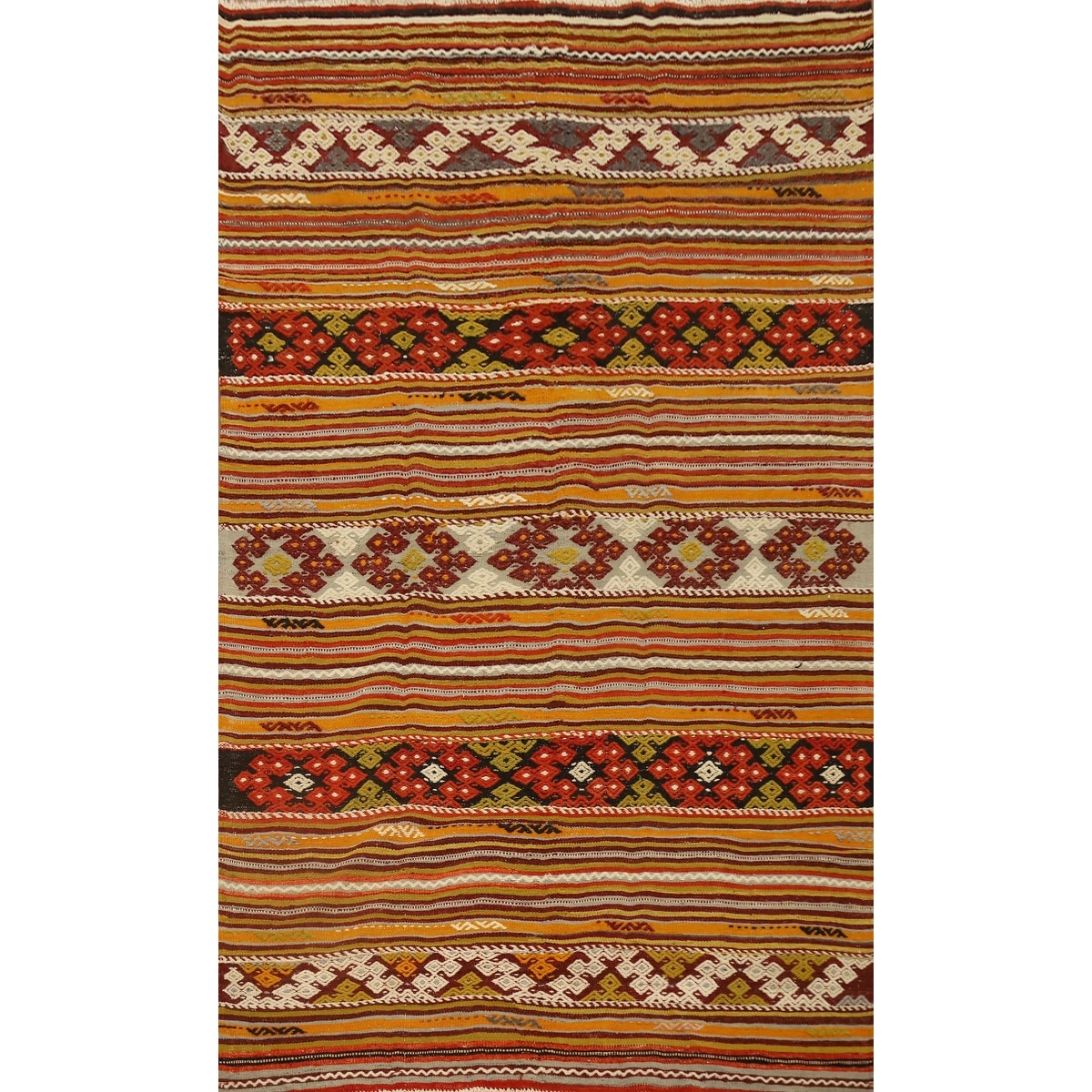 Hand Woven Oriental 100% Wool Carpet Southwestern Tribal Multi-Colored Kilim Area Rug - 8' 7'' X 5' 7''