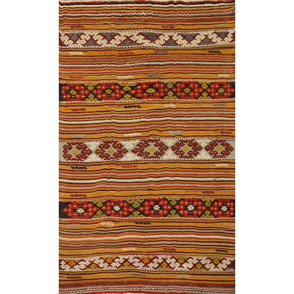 Hand Woven Oriental 100% Wool Carpet Southwestern Tribal Multi-Colored Kilim Area Rug - 8' 7'' X 5' 7''