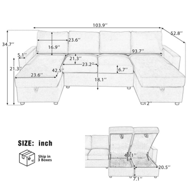 Convertible Sectional Sofa with Two Storage Chaise Lounges & USB Ports by Harper&Bright Designs