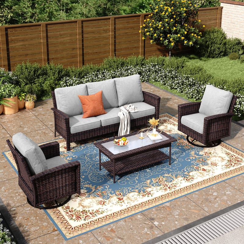 MAISON ARTS Extra-Large Patio Wicker Sofa Conversation Set with Coffee Table, Oversize Seat with 5.5'' Thick Padded Cushion