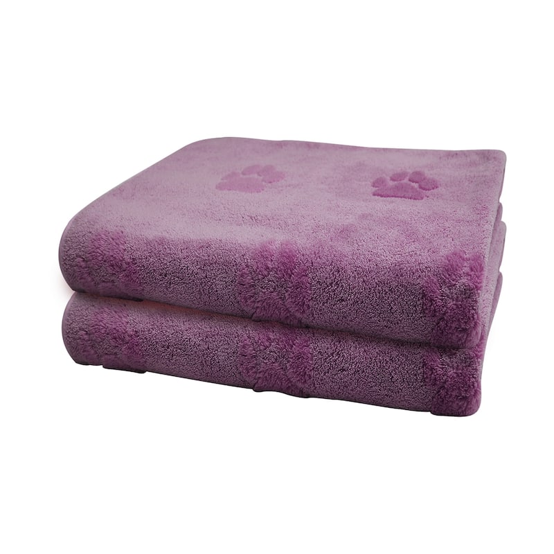 2 Pack X-Large Dog Paw Bath Towels 27.5"x40", Super Absorbent and Soft Pet Grooming Towel - Purple