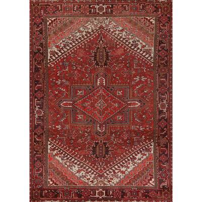 Hand Knotted Oriental 100% Wool Carpet Traditional Medallion Red Heriz Area Rug - 11' 0'' X 7' 9''