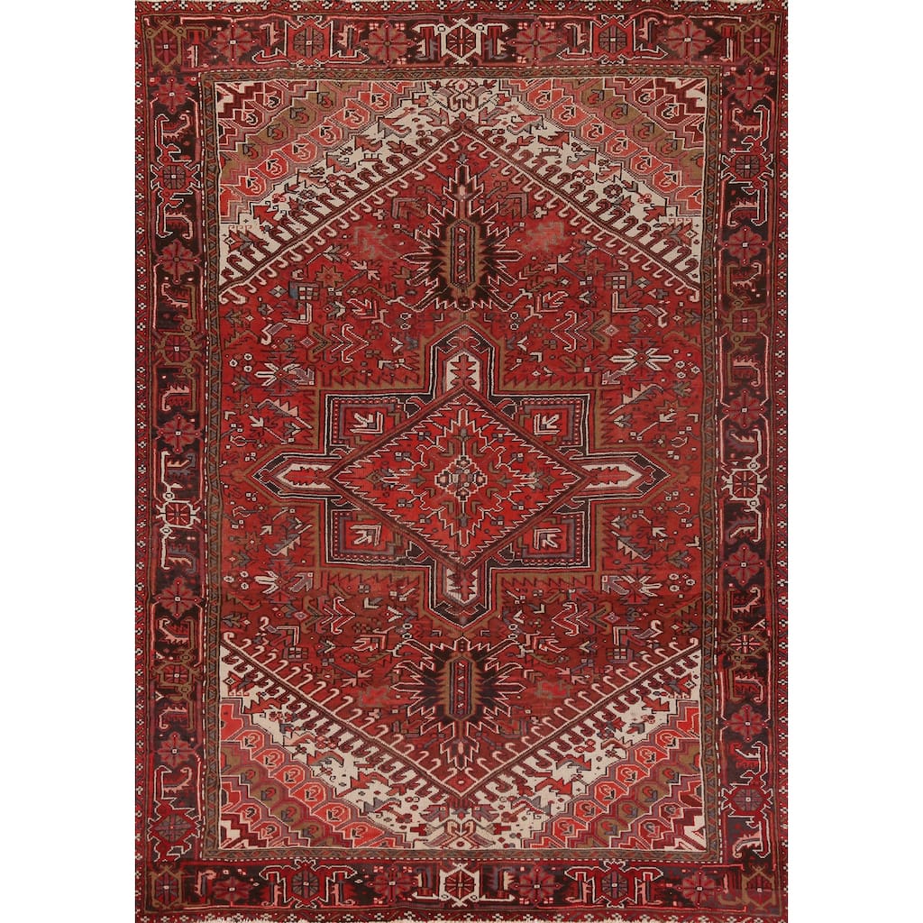 Hand Knotted Oriental 100% Wool Carpet Traditional Medallion Red Heriz Area Rug - 11' 0'' X 7' 9''