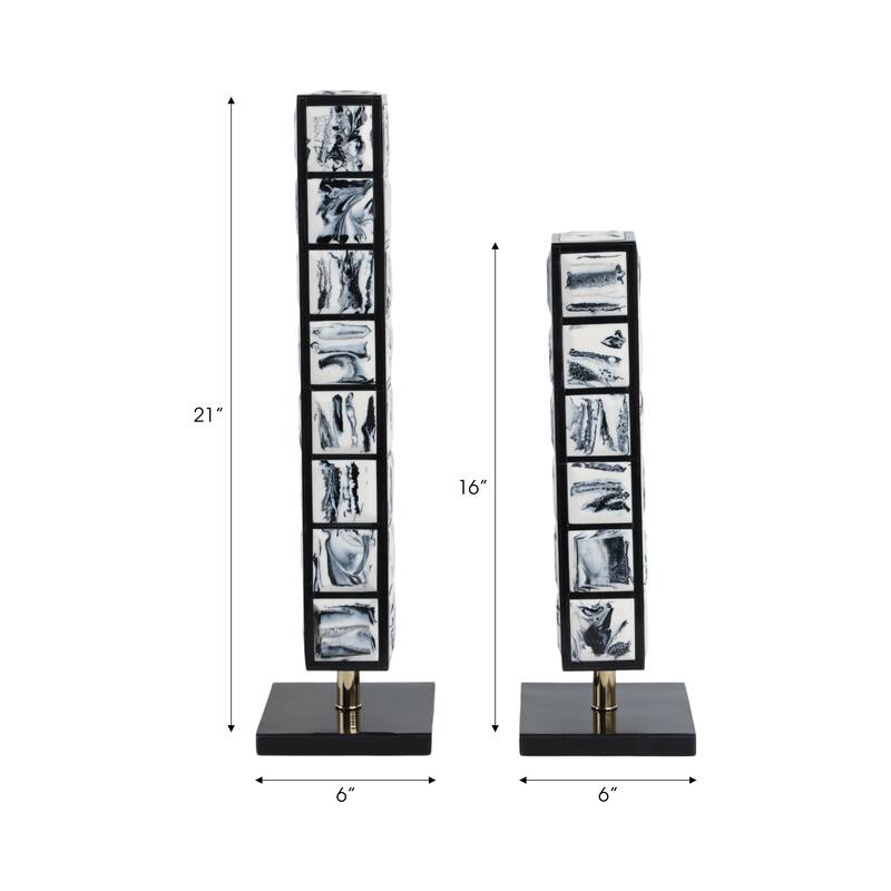 Resin Geometric Column Sculptures with Rectangle Base (Set of 2) - 6" x 6" x 21"