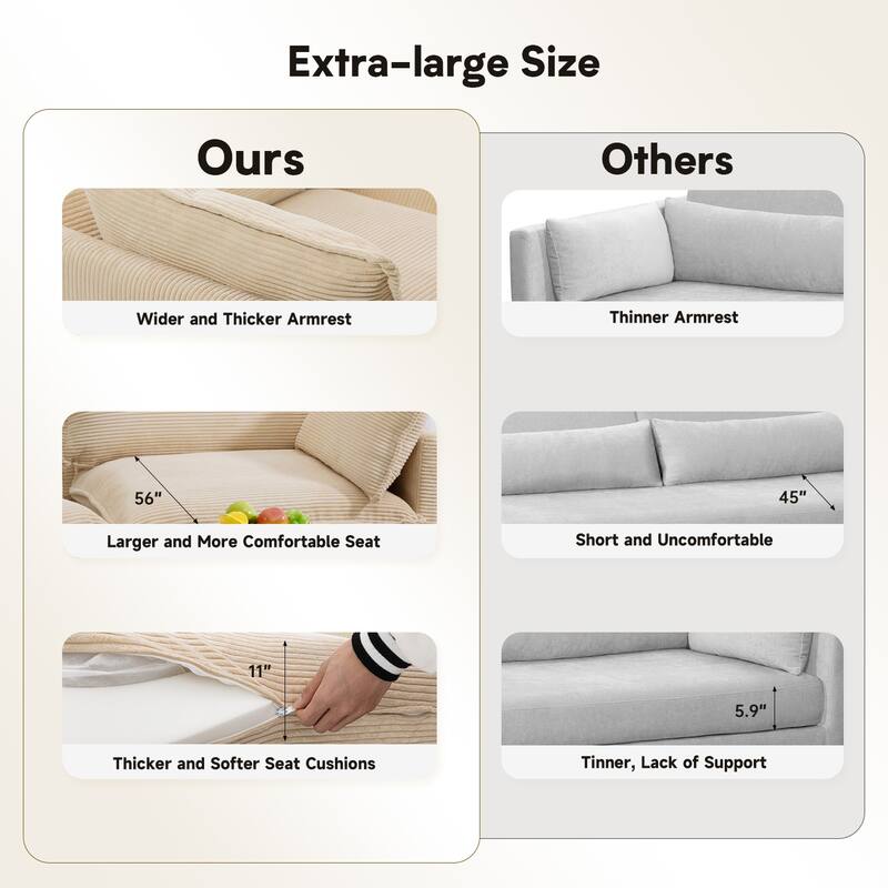 Oversized Corduroy Armchair with Plush Cushions and Movable Ottoman