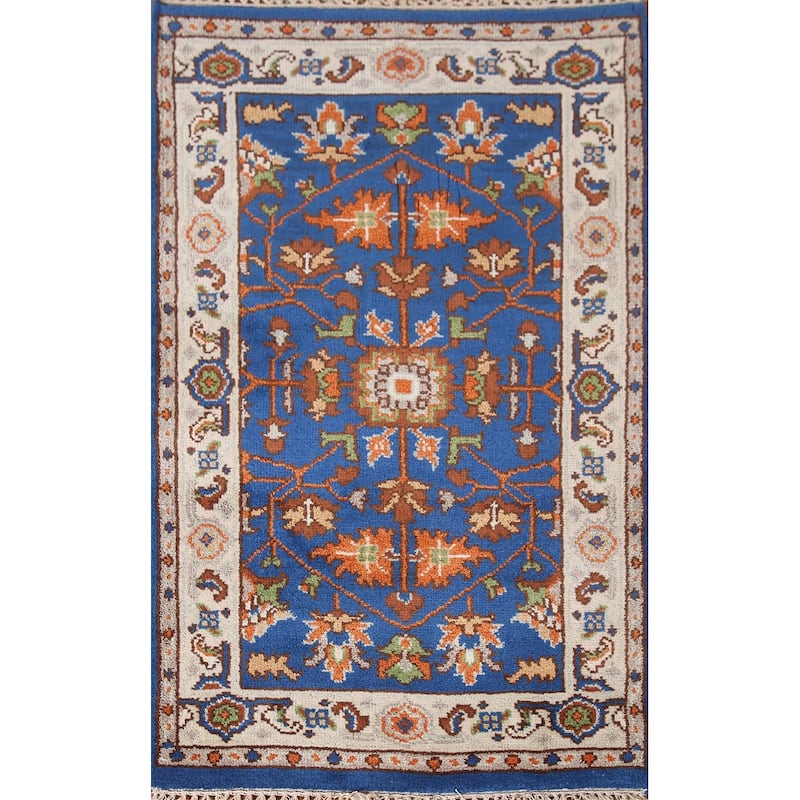 Blue Oushak Oriental Area Rug Hand-knotted Wool Carpet - 3'1"x 5'0"