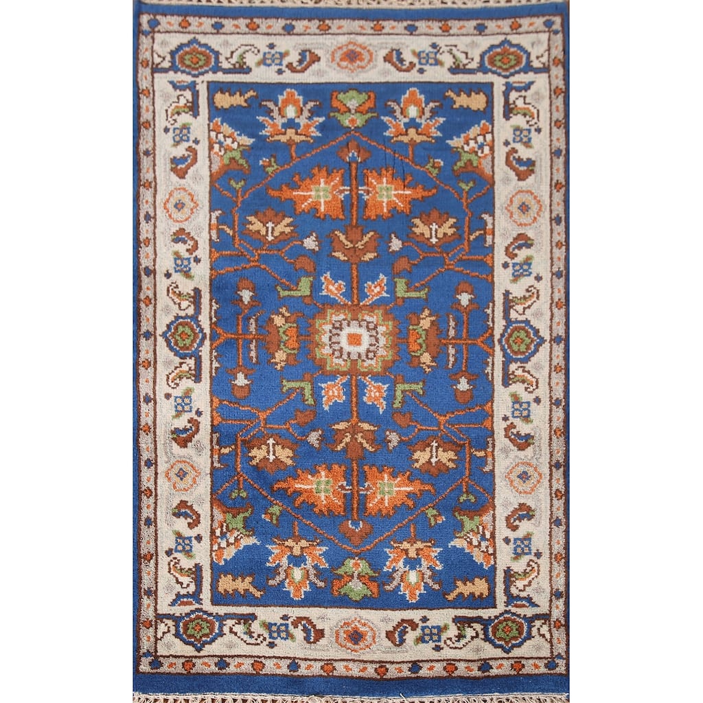 Blue Oushak Oriental Area Rug Hand-knotted Wool Carpet - 3'1"x 5'0"