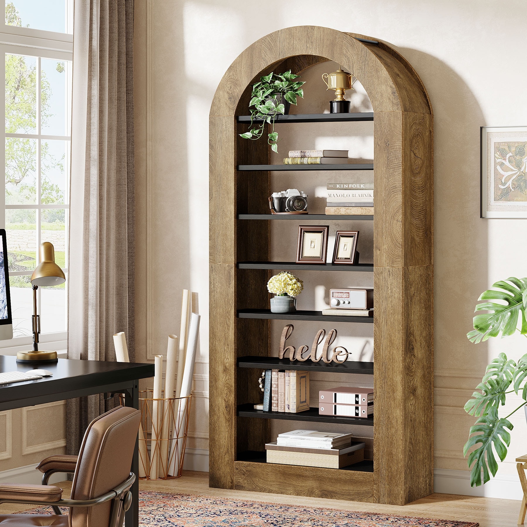 8-tier Arched Bookshelf, 70.9" Tall Bookcase with Storage