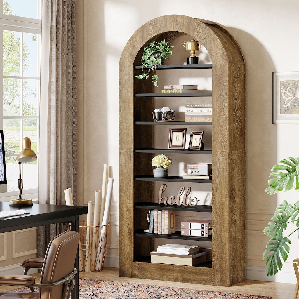 8-tier Arched Bookshelf, 70.9" Tall Bookcase with Storage