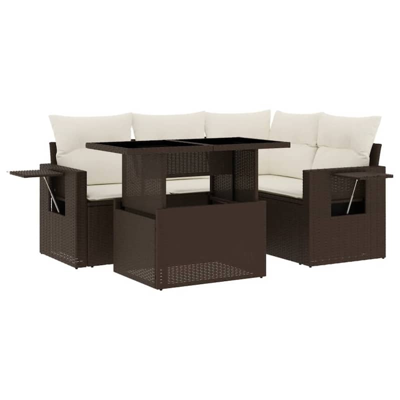 vidaXL Patio Sofa Set with Cushions Outdoor Furniture 5 Piece Poly Rattan