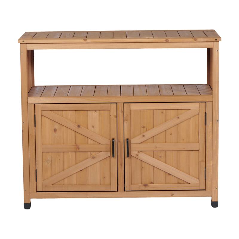 GDFStudio - Harbor Outdoor Solid Fir Wood Storage Bar Table with Slatted Design