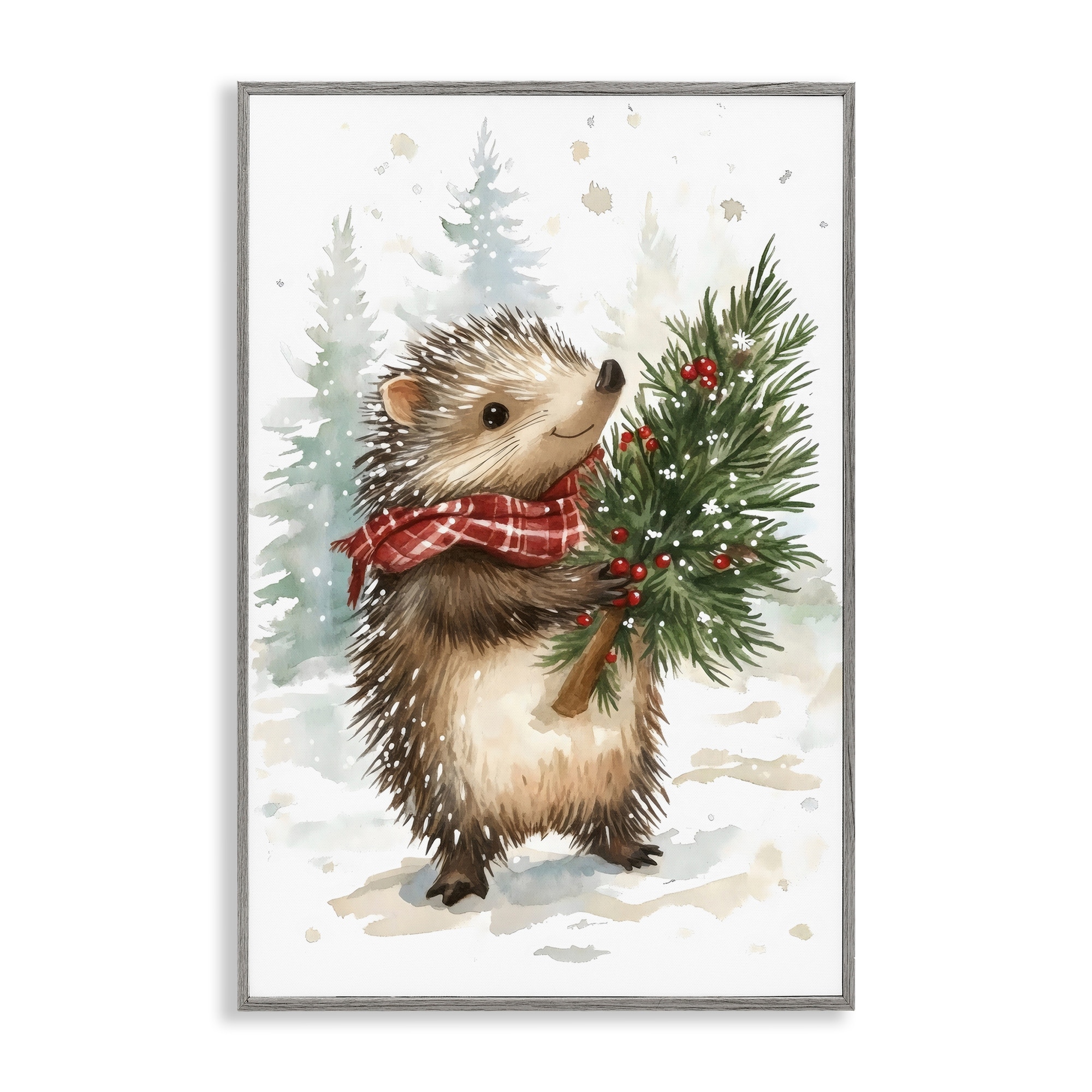 Stupell Christmas Hedgehog & Pine Framed Giclee Art Design By Petal Prints Design