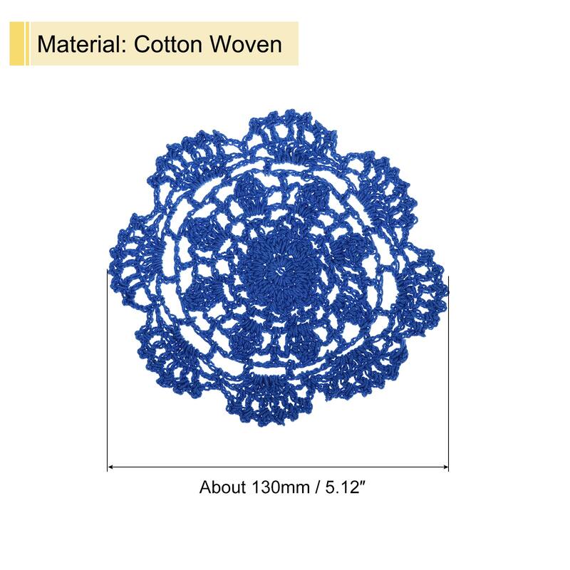 Fabric Coasters, 4pcs 5" - Cotton Woven Crochet Doilies with Floral - 130mm - Navy Blue