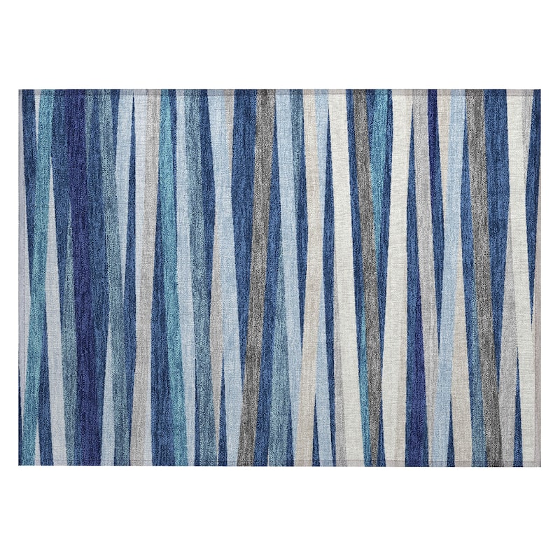 Machine Washable Indoor/ Outdoor Modern Stripes Chantille Rug