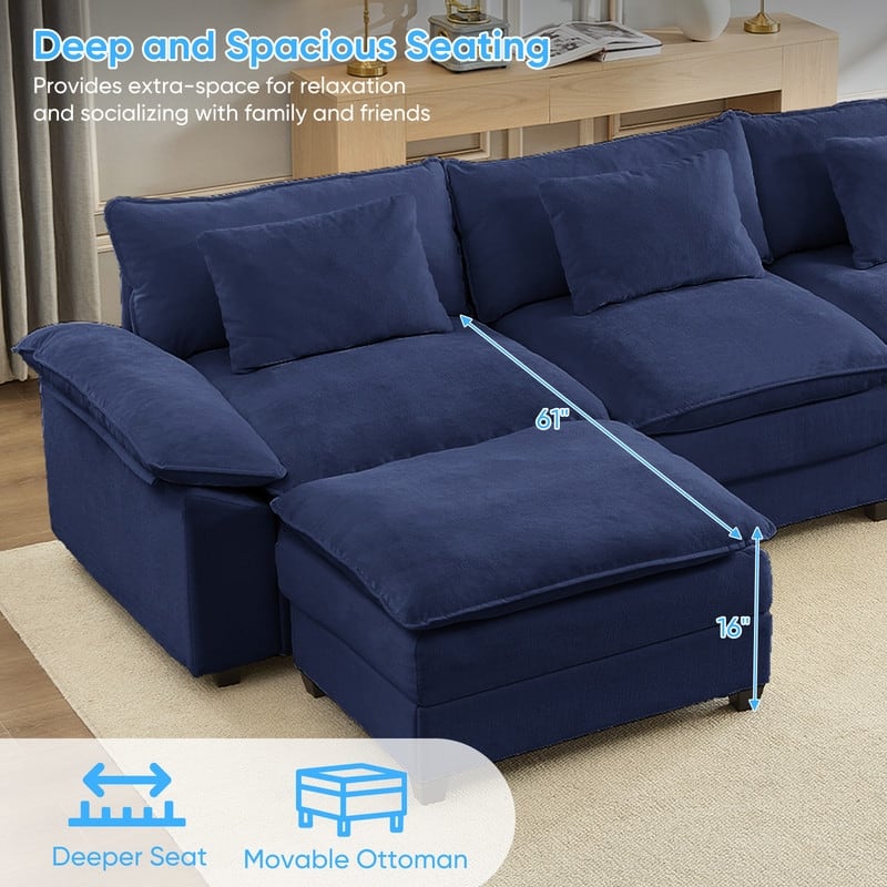 Modern 156''Oversized U-Shaped Modular Sectional Sofa with 2 Ottomans,6-Seat Cloud Couch,Chenille Sofa Sleeper Deep Seat Couches