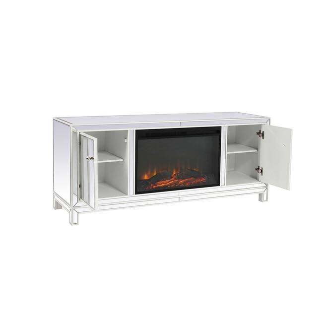 Indigo Home 60" White Mirrored TV Stand with Wood Fireplace