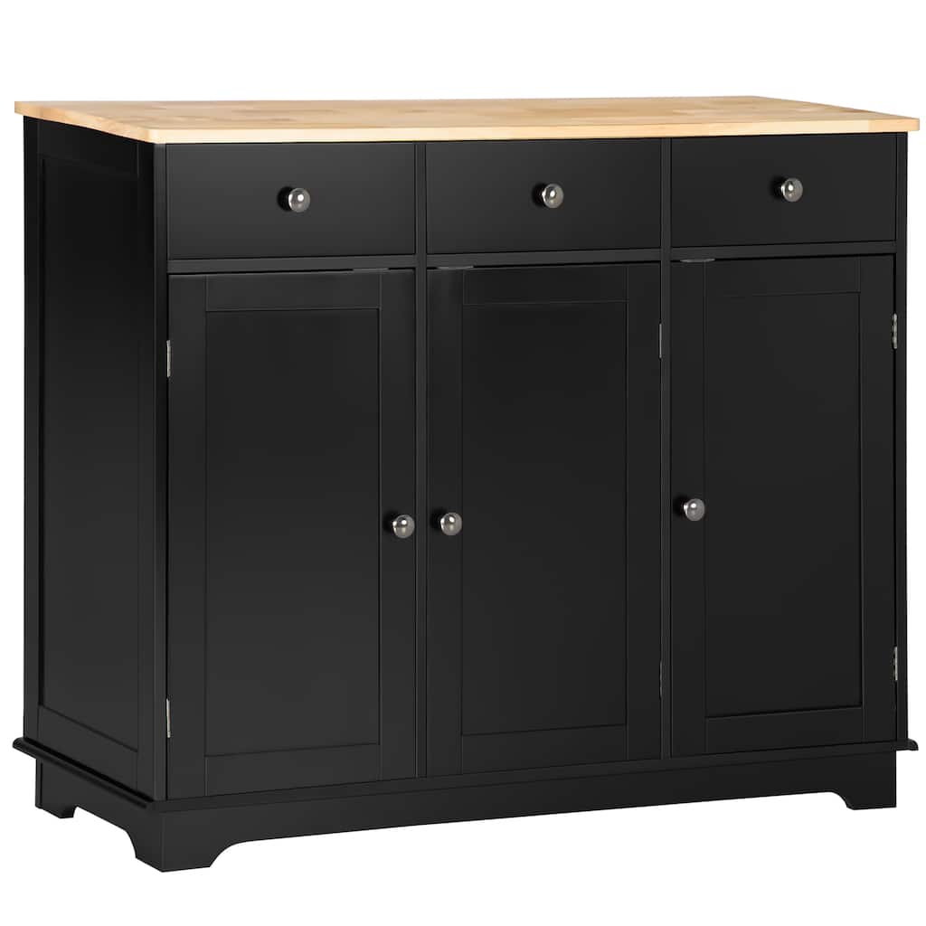 Sideboard with Solid Wood Countertop, Modern Kitchen Storage Cabinet, Coffee Bar Cabinet with 3 Drawers, Doors