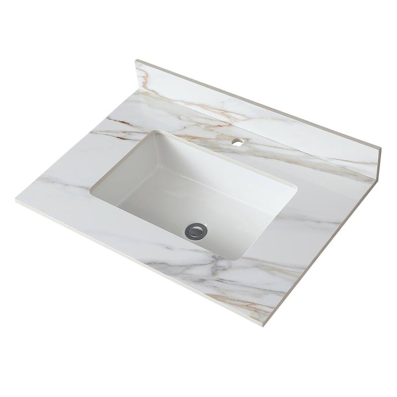 31 Inch Marble Vanity Top,Bathroom Vanity Top with Undermount Rectangular Middle Sink and 4 Inch Height Backsplash