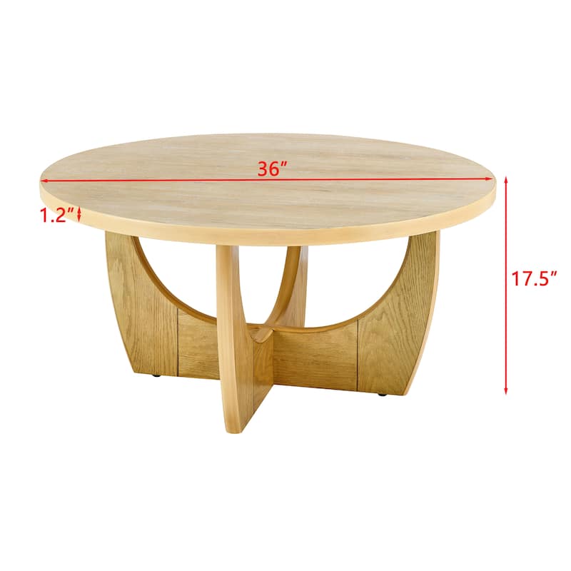 Roomfitters 36" Round Coffee Table, Mid Century Modern MDF Table, Living Room Centerpiece, Oak