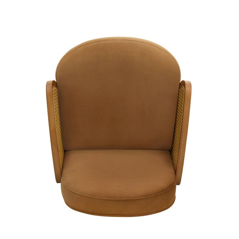 Velvet Accent Chair with Rattan Armrests