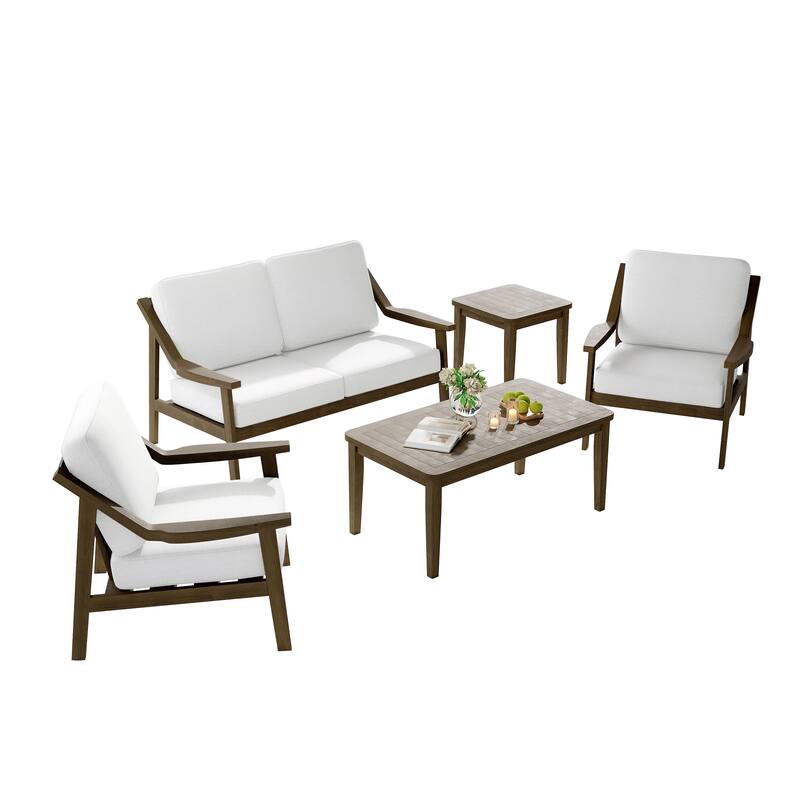 5-Piece Outdoor Sectional Wood Conversation Set with Table