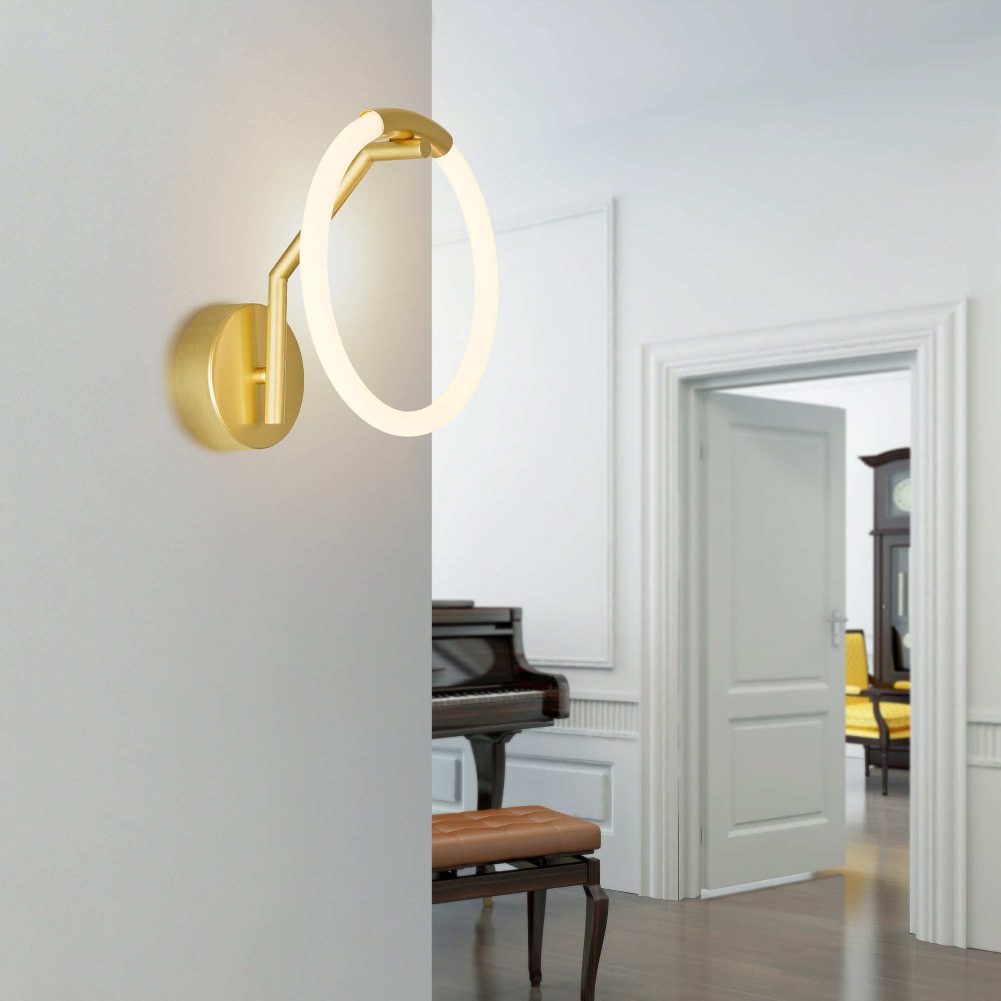 CWI Lighting Hoops Integrated LED 10in Satin Gold Wall Sconce - Satin Gold