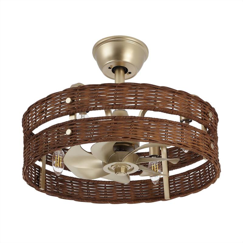 18.5" Boho Rattan Caged Ceiling Fan with Light Kit and Remote Control