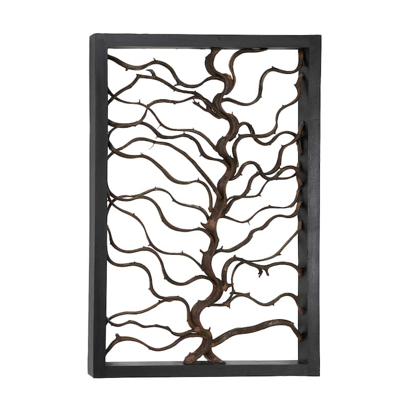 Teak Wood Tree Branch Wall Decor with Black Frame - Brown - Roche River Decor - Black - 24"W, 36"H