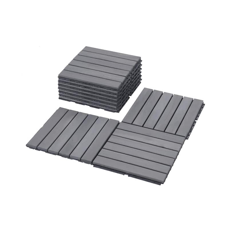 20 PCS Interlocking Deck Tiles Striped Pattern, 12" x 12" Square Yellow Acacia Hardwood Outdoor Flooring