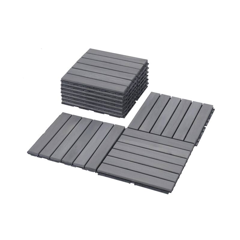30 Pieces 12”x12” Acacia Wood Outdoor Deck Tiles Waterproof Mold Resistant Balcony Garden Floor