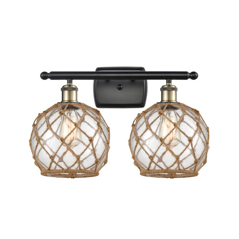 Innovations Lighting Farmhouse Rope 2 Light 16" Wide Bathroom Vanity - Black Antique Brass / Clear / Brown