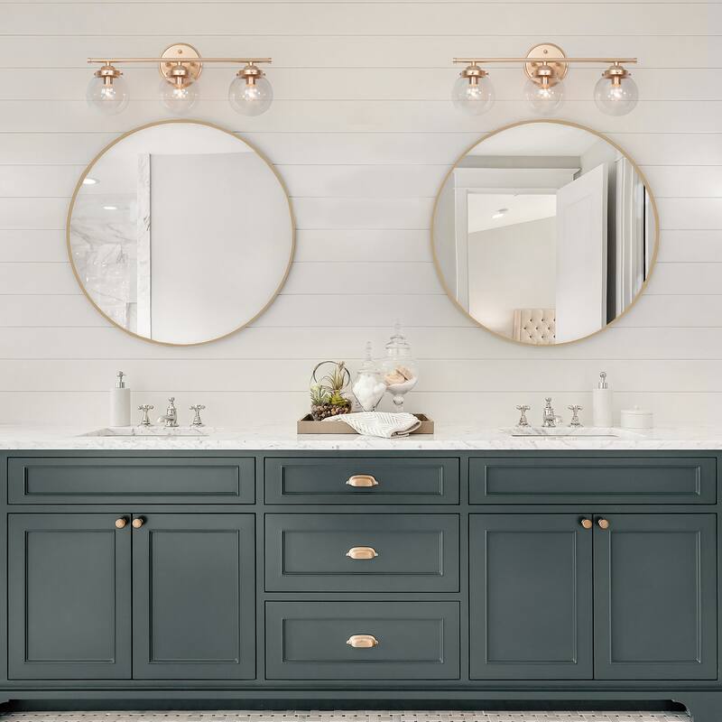 Bela Modern 3-Light Gold Globe Glass Bathroom Vanity Light Dimmable Wall Sconce
