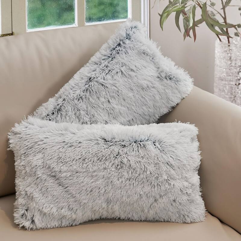 Cheer Collection 12"x20" Shaggy Long-hair Throw Pillows (Set of 2) - Blue Ombre