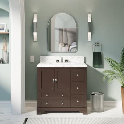KitchenBathCollection Madison 36" Bathroom Vanity with Carrara Marble Top
