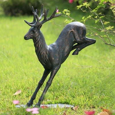 Spi Landing Stag Garden Sculpture 35.5" X 28" X 11" 22 Lbs. Aluminum - 35.5 X 28 X 11 inches