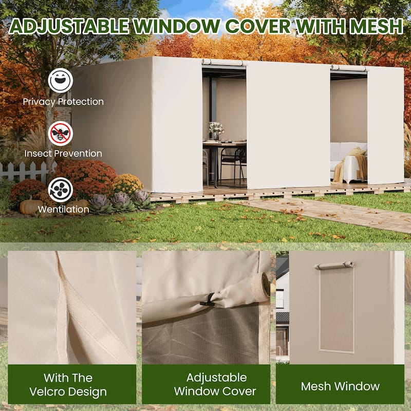 EROMMY Waterproof Pergola Winter Cover with Sidewalls, Mesh Windows and Roll-Up Door, All-Season Weather Enclosure