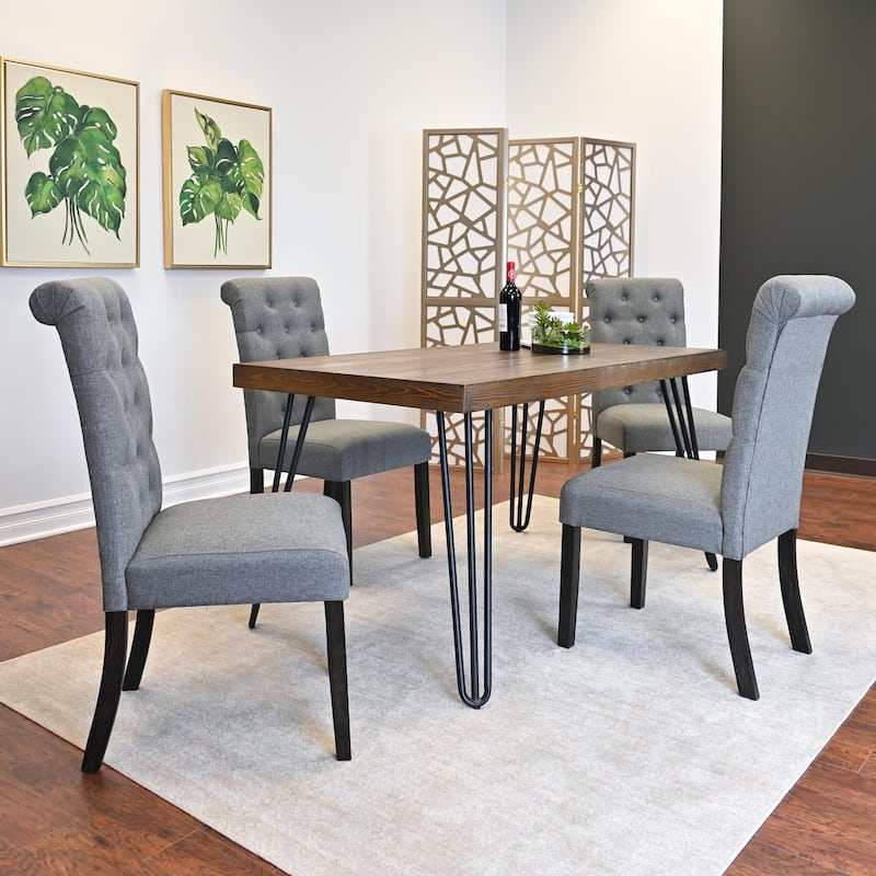 Roundhill Furniture Ashford 7-Piece Dining Set, Hairpin Dining Table with 6 Chairs