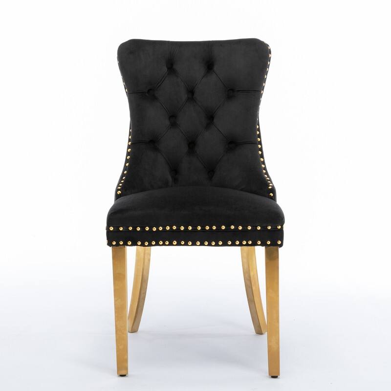 Tufted Naliheads Solid Wood Upholstered Dining Chairs (Set of 4) - Black GoldLegs
