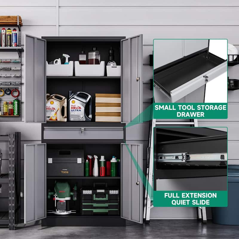 Metal Garage Storage Cabinet Tool Cabinet with Drawer - N/A
