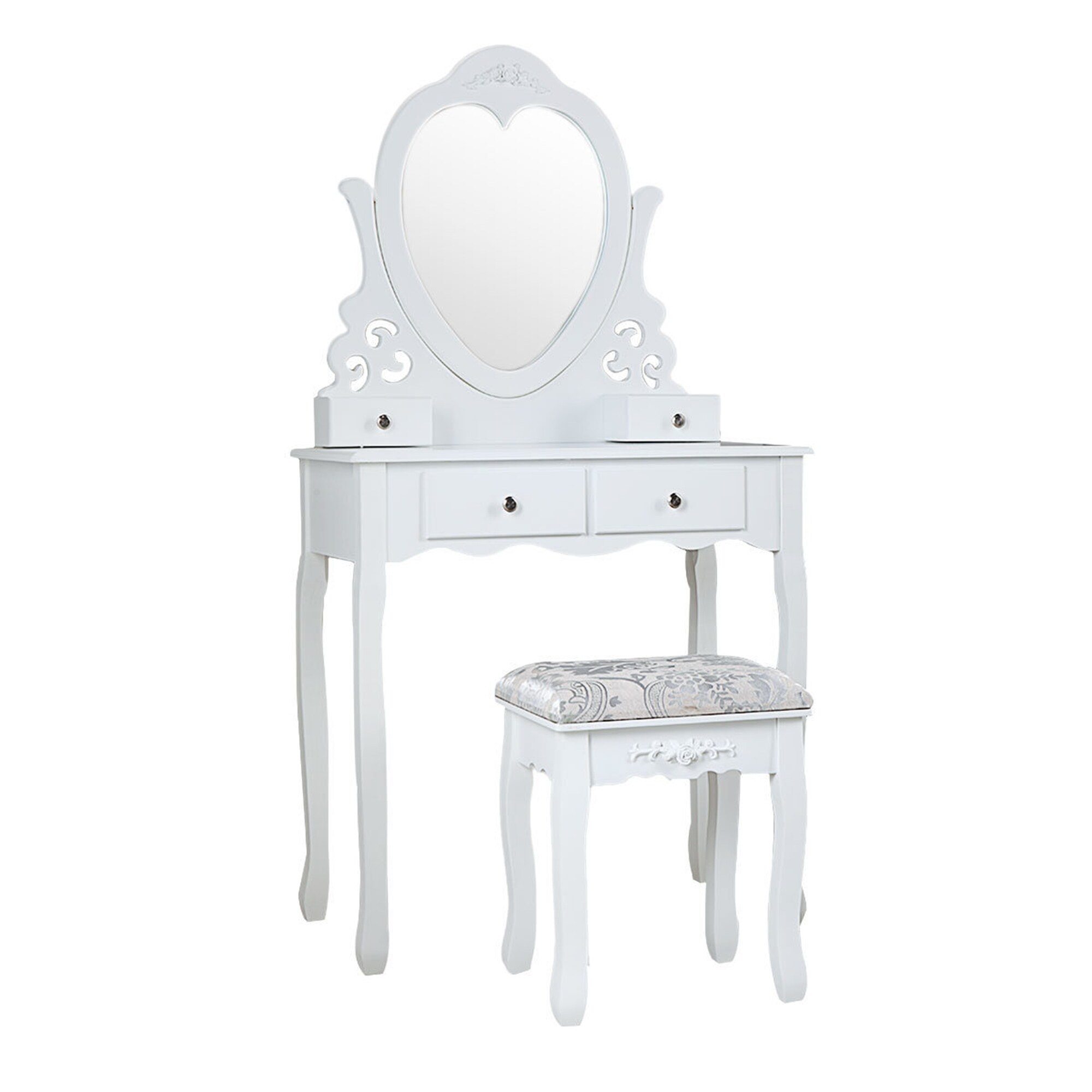 Makeup Vanity Set Heart shaped Mirror Dressing table with Stool