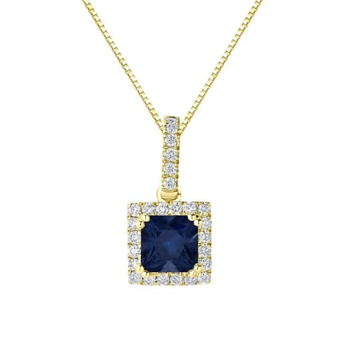 Auriya 1ctw Princess-cut Sapphire Halo Diamond Necklace 1/4cttw 14k Gold