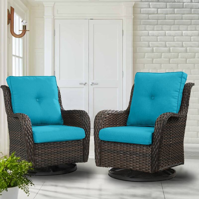 ArcoBay Wicker PE Rattan Outdoor Patio Swivel Glider Chairs with 4'' Olefin Cushions (2-Pack)